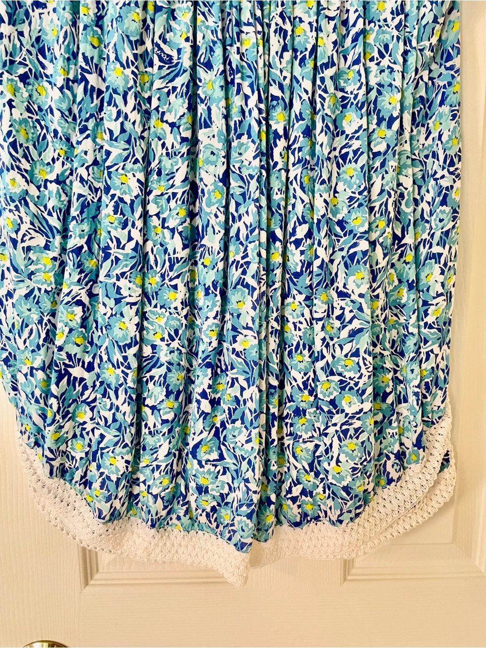 Poupette St Barth Blue Floral Pleated Tunic Cover Up Crochet Trim - Picture 4 of 7